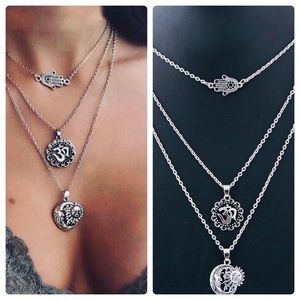 Triple Layer Delicate Silver Necklace Hams…
